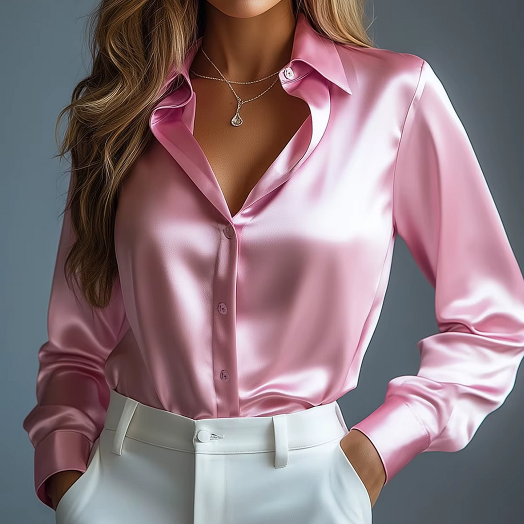 Women’s Satin Button-Up Blouse - Shop Hestons
