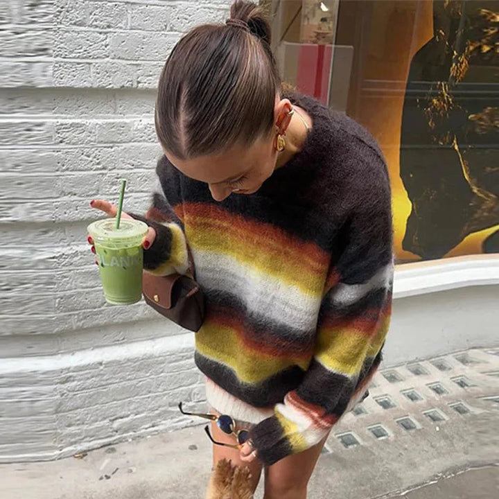 Women’s Cozy Striped Fuzzy Sweater - Shop Hestons