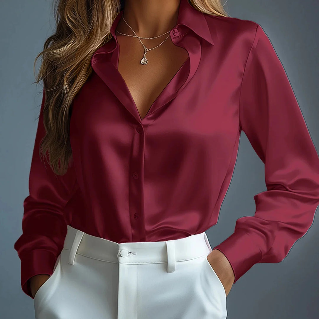 Women’s Satin Button-Up Blouse - Shop Hestons