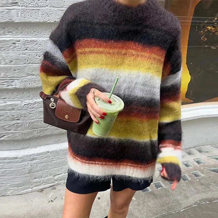 Women’s Cozy Striped Fuzzy Sweater - Shop Hestons