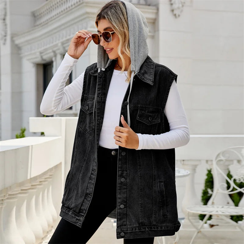 Hooded Denim Vest - HESTONS