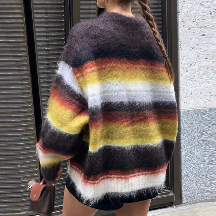 Women’s Cozy Striped Fuzzy Sweater - Shop Hestons