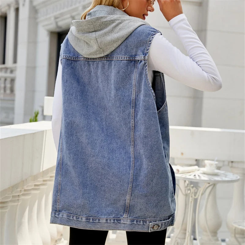 Hooded Denim Vest - HESTONS