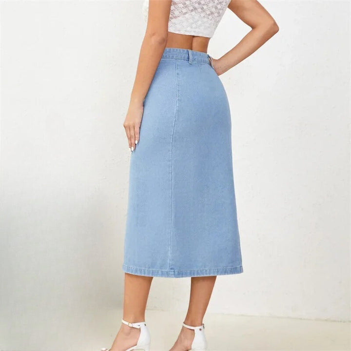 Side Button Denim Skirt - HESTONS