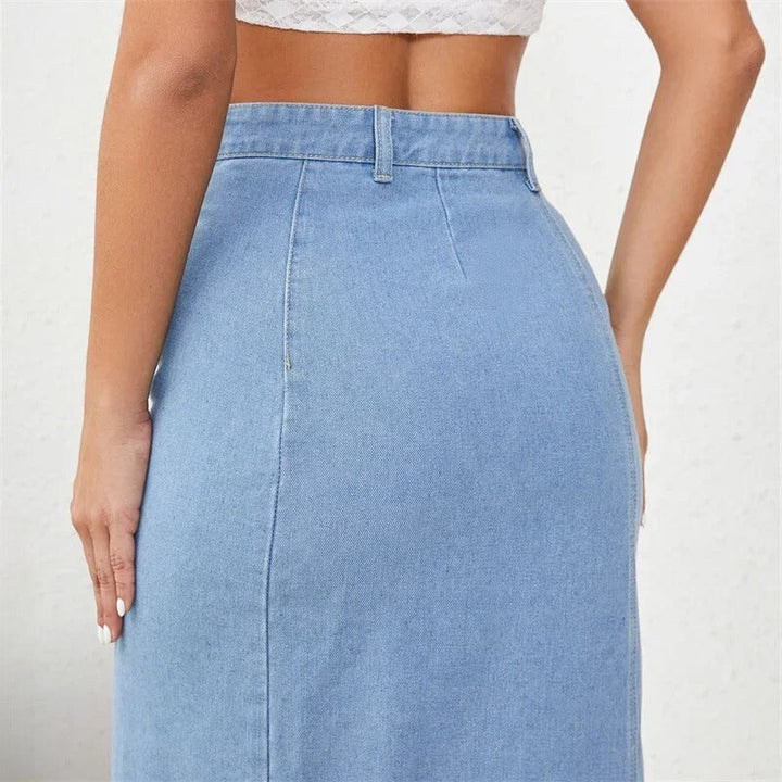 Side Button Denim Skirt - HESTONS