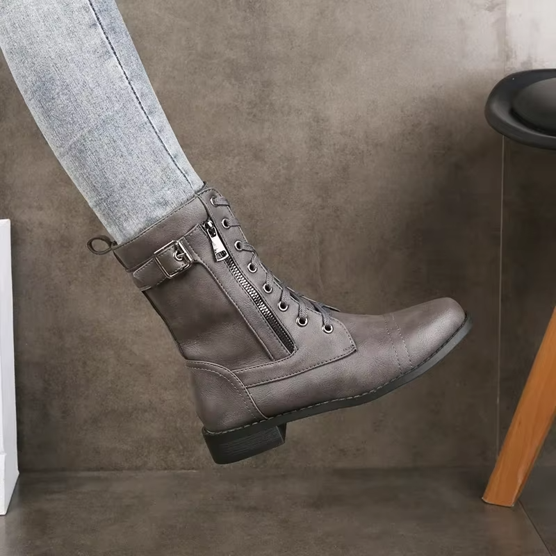 Western Punk Buckle Boots - HESTONS