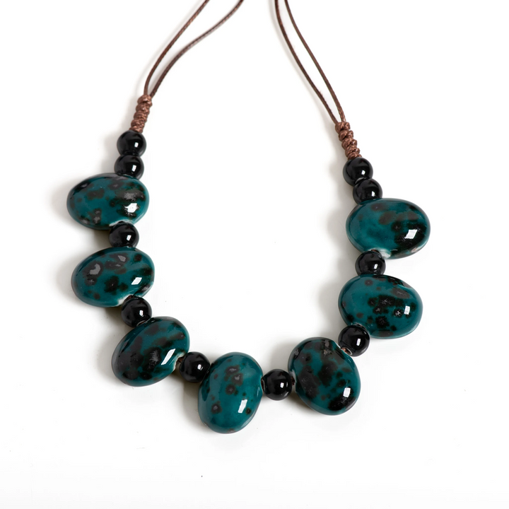 Deep Teal Stone Bead Necklace – Statement Gemstone Jewelry - Shop Hestons
