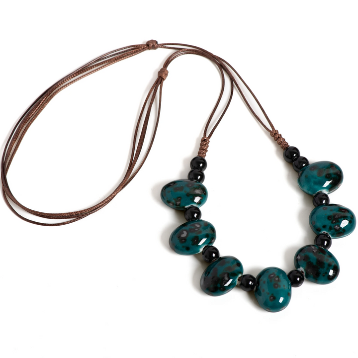 Deep Teal Stone Bead Necklace – Statement Gemstone Jewelry - Shop Hestons