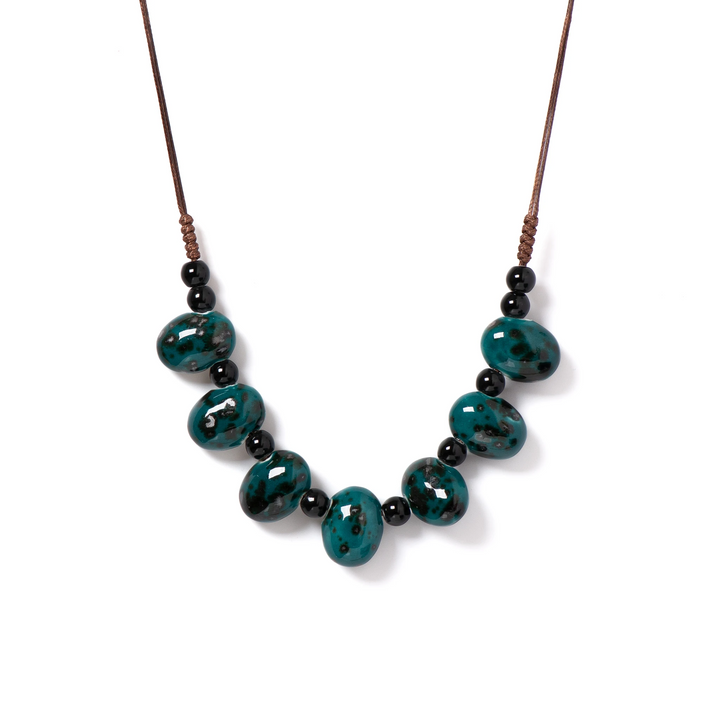 Deep Teal Stone Bead Necklace – Statement Gemstone Jewelry - Shop Hestons